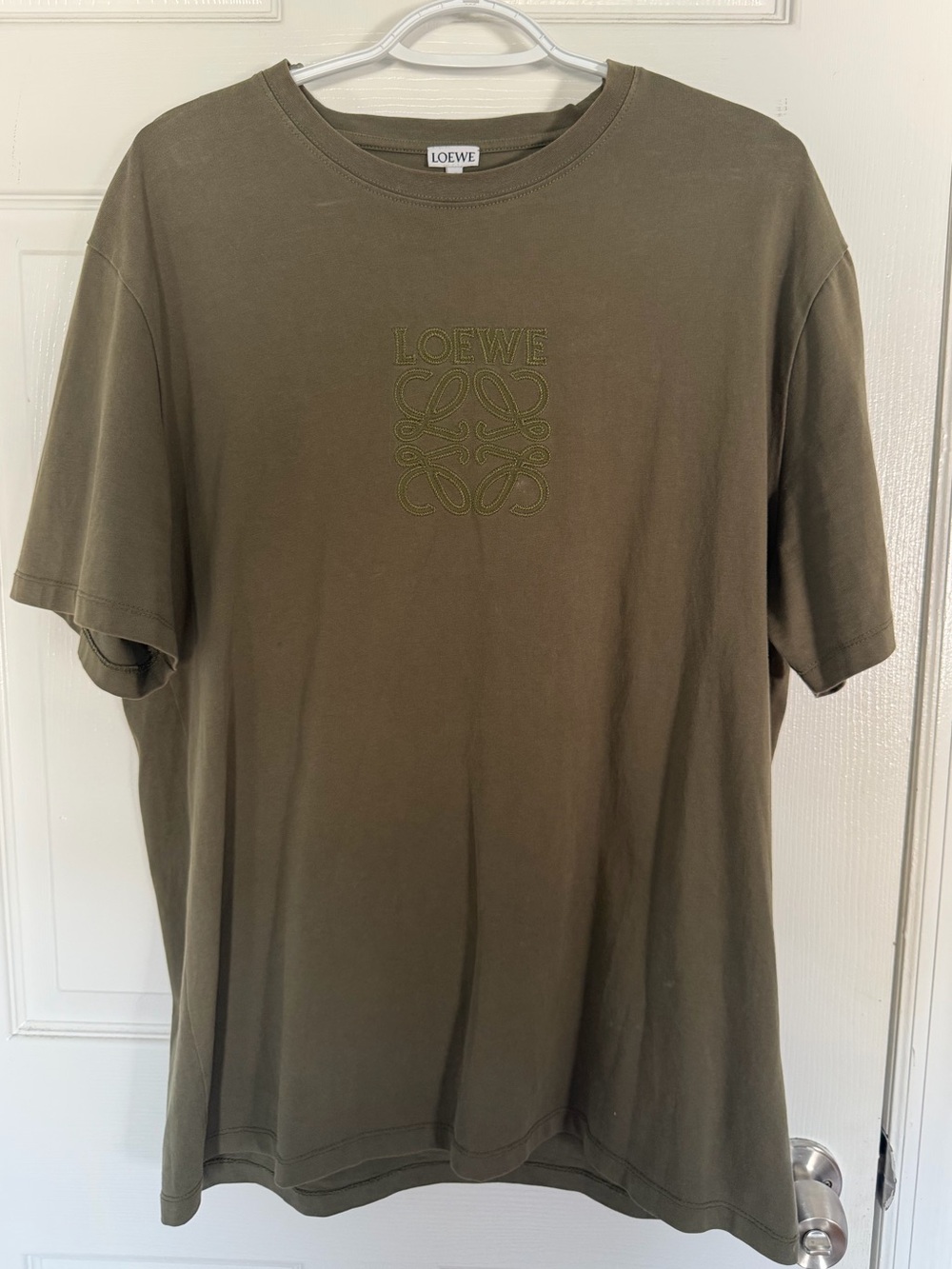 Loewe Olive Green Embroidered Logo Short Sleeve Tee